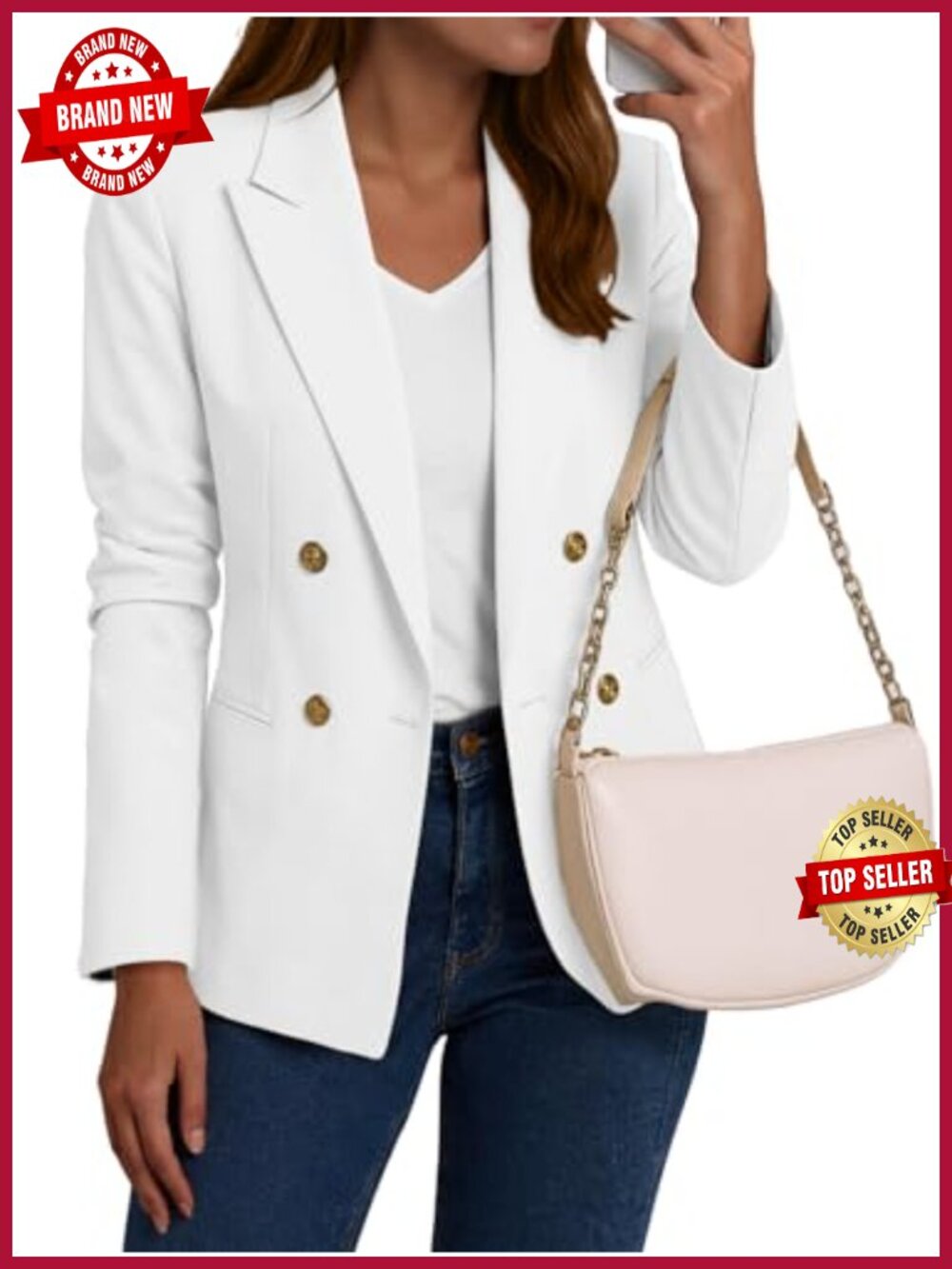 Womens Double Breasted Blazer Peaked Lapel Open Front Business Casual